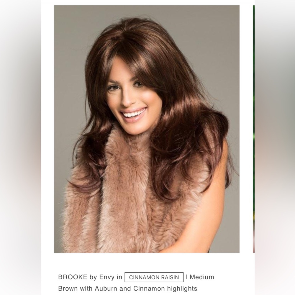 Envy Wig “Brooke” in Cinnamon Raisin Brunette Color cut Bangs good condition.